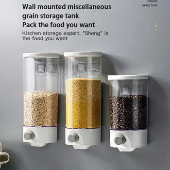 1L / 1.5 L Mühürlü Pirinç saklama kutusu Duvara Monte Tahıl Tahıl Konteyner Kuru Gıda Dağıtıcı Tahıl Depolama Kavanoz Mutfak Depolama Araçları