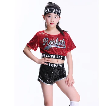 Çocuk Caz Dans Kız Modern Amigo Kostümleri Hip Hop Erkek Kız Üst Ve Pantolon Sequins Performans Sokak Dans Seti