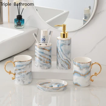 Işık lüks beş Parçalı Set seramik ev Sıvı sabunluk Diş Fırçası tutucu Diş kupa sabunluk Banyo tuvalet seti