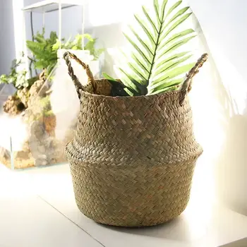 El yapımı İskandinav Çiçek Sepeti Taşınabilir Düzenleme Depolama Örgülü Sepet Pot Çim Örgülü Bambu Örgülü Bitki Katlanır Sepet