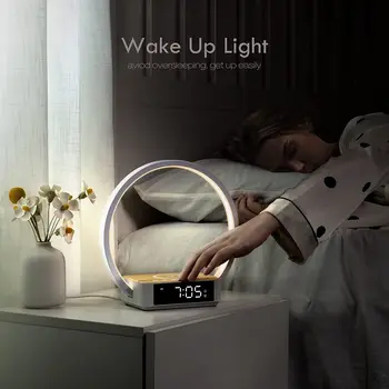 Dokunmatik Masa Lambası Kablosuz Şarj Cihazı ile Gece Lambası Saat Uyandırma İşığı 3 Seviyeleri Parlaklık LED Gece Lambası Yatak Odası için