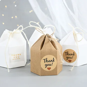 10 adet Yaratıcı Kraft Kağıt Şeker Kutusu Fener Altıgen Düğün Favor Kek Hediye Paketleme Kutuları Doğum Günü sevgililer Parti Malzemeleri