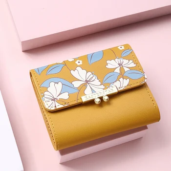 2021 Yeni Çiçekler Sevimli Kadın Cüzdan Toka Katlanır Kız Küçük Cüzdan Marka Tasarlanmış PU deri bozuk para cüzdanı Kadın kart tutucu