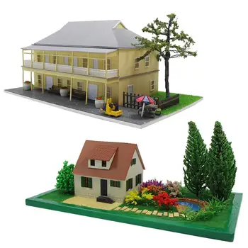 Bir Set Mimari Ev Komple Düzeni HO Ölçekli 1: 87 Monte Model Bina Bahçe Yard Kiti