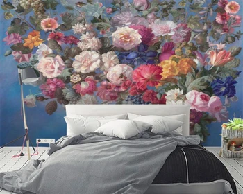 beibehang papier peint Özel İskandinav el-boyalı nostaljik yağlıboya gül çiçek çiçek oturma odası TV arka plan duvar kağıdı