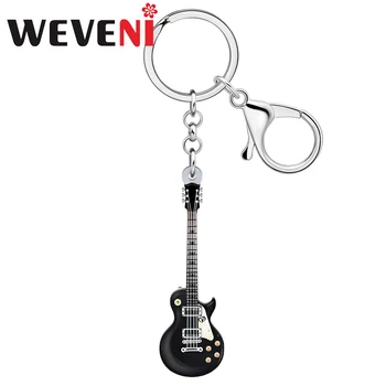 Wevenı Akrilik Siyah Beyaz Gitar Anahtar Zincirleri Müzik Aletleri Anahtarlıklar Anahtarlık Araba Sırt Çantası Takılar Kadınlar Kızlar Arkadaşlar Için