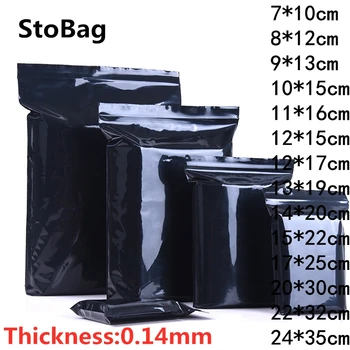 StoBag 100 adet Siyah Zip Kilit plastik poşetler Yeniden Kapatılabilir Takı Gıda Hediye Paketleme saklama çantası Kendinden Sızdırmazlık Poli Özel Baskı Logosu