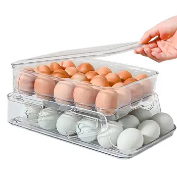 Yumurta Tutucu Buzdolabı İçin Büyük Kapasiteli Yumurta Depolama Tutucu Çift Katmanlı Yumurta Taze saklama kutusu İstiflenebilir Yumurta Kutusu