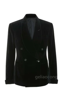 Siyah Kadife Erkek Takım Elbise Ceket Balo Parti Giyim Akşam Yemeği Blazer Şal Yaka Erkek Üstleri Elbise Damat Düğün Blazer
