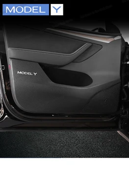 karbon fiber deri araba kapı anti-kick mat tesla modeli Y 2020 2021 2022 2023 aksesuarları ped halı oto styling iç