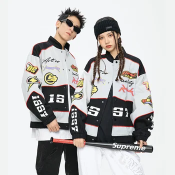 Streetwear Erkekler Moda Hip Hop Rahat Beyzbol Ceket Şehir Erkek Kız Japon Kore Yarış Çift Ceket Erkek Giyim