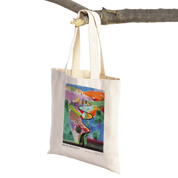 Iskandinav David Hockney Renkli Boyama Seyahat Tote Bayan Çanta Alışveriş süpermarket çantası Eko Rahat Tuval Kadın Alışveriş Çantaları