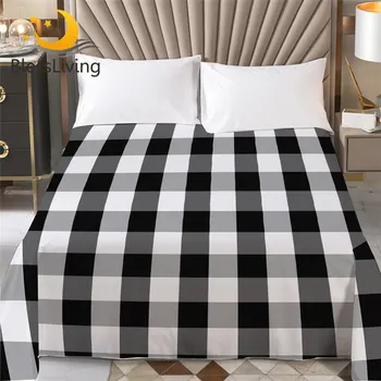 BlessLiving Tartan yatak çarşafı İskoç Desen Düz Levha Damalı Yatak Örtüleri 1 ADET Siyah Beyaz Çarşaflar drap de yaktı Kral Boyutu