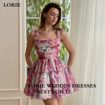 LORIE Baskı Çiçekler Kısa balo kıyafetleri Bir Çizgi Kare Boyun Akşam Parti Elbise Mini Korse Balo Abiye 2023
