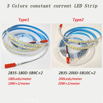 (2 kaynak noktası) 3 metre 2835-200D-5B9C×2 ve 5B10C×2 Sabit Akım LED Şerit 3 Renk 3000K + 6500K LED Şerit Genişliği 7mm