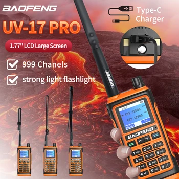 Baofeng UV - 17 Pro 10W Walkie Talkie 16KM Uzun Menzilli Taşınabilir Amatör Radyolar FM Amatör Tip-C İki Yönlü Telsiz Taktik Anten İle