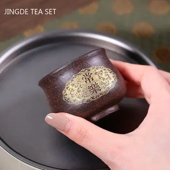 50ml El Yapımı Taşınabilir Mor Kil Çay Fincanı Antika Siyah Altın Kum Küçük Çay Kase Çin çay seti Aksesuarları Zisha çay bardağı