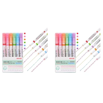 12 Adet Eğri Vurgulayıcı Seti 6 Farklı Eğri Şekli uçlu kalemler, Renkli Eğri Kalemler, Vurgulayıcı, Çeşitli Renkler