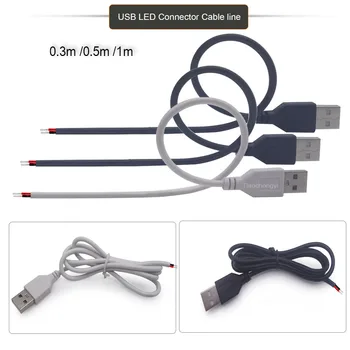 30CM 50CM 100CM usb'li LED konnektör Kablo hattı 2pin USB Soket Güç Bağlantı kablosu Konnektörleri DC5V tek renkli LED şerit ışık