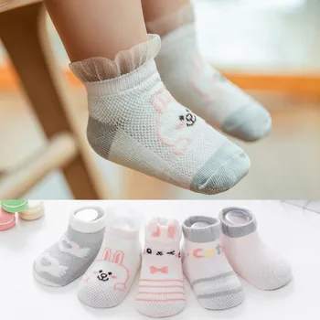 5 Pairs Bahar Yaz Ultra-ince Çorap kızlar için çorap çocuklar için Örgü İyi Esneklik Üç Boyutlu Karikatür Çorap Pamuk
