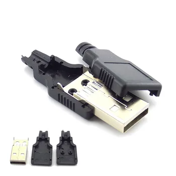 3 in 1 Tip A Erkek 2.0 USB soketli konnektör 4 Pin Fiş Siyah Plastik Kapaklı Lehim Tipi DIY Konnektör C1