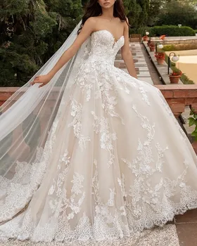 Nişan Resmi düğün elbisesi 2023 Straplez Dantel Aplikler Backless gelinlikler Özel Vestidos De Noiva