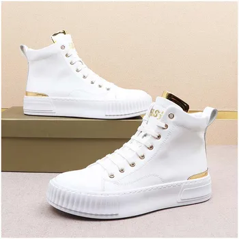 Yüksek Üstleri yarım çizmeler Mens İçin Beyaz Lace Up Kalın Alt rahat ayakkabılar Daireler Tasarımcı Balo Ayakkabı Loafer'lar Zapatillas Hombre