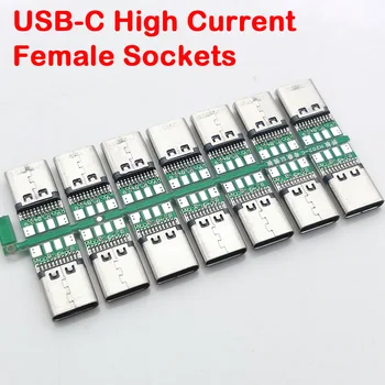 1-10 adet USB 3.1 Tip C Konnektör Yüksek akım 24 Pin Dişi Soket yuvası Deliklerden PCB 180 Dikey USB-C