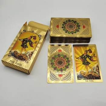 Müthiş Altın Plastik Tarot Kartları Muhteşem Tahmini Kehanet Tahta Oyunları Su Geçirmez Astroloji Oracle Güverte Kitapçık