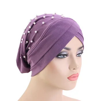 Yeni kadın Sıkı boncuklu Türban Şapka Başkanı Wrap Kemo bere Düz Renk Bandana Müslüman Eşarp Başörtüsü Kap Şapkalar