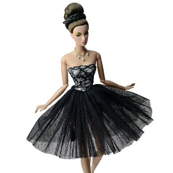 NK Yeni 30CM Prenses Moda Siyah Kısa düğün elbisesi Asil Akşam Dantel Etek Barbie Aksesuarları Bebek Kız Hediye Oyuncak