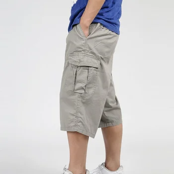 3/4 Pantolon Erkekler Yaz Çok cep Baggy Kargo Pamuk Buzağı Uzunlukta Pantolon Rahat Pantolon Erkek Büyük Düz renk Artı Boyutu XL-6XL