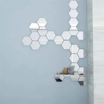 12 adet 3D Akrilik Çıkarılabilir Ayna Yatak Odası Ev Duvar duvar aynası Sticker Ev Dekor Süsler Altıgen Şekil Dekorasyon Maison