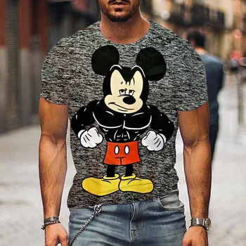 Disney Mickey Mickey Mouse erkek kısa kollu tişört Eğlence Tarzı 3d Baskı T-shirt Yaz Sokak T-shirt Kas Mickey