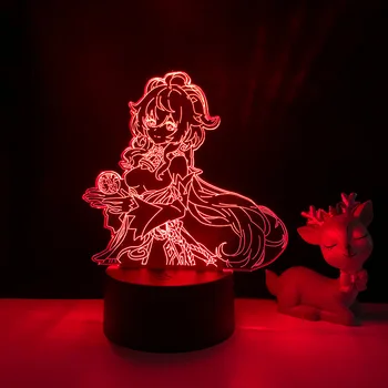 Genshin Darbe 3D Led Gece Lambası Çocuk Anime Figürü Ganyu Yatak Odası Gün Batımı Akrilik Lamba Dekor Çocuk Illusion Hediye Çıkartmalar