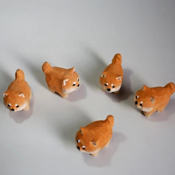 1 adet Ahşap Köpek Shiba Inu Süs Mini Sevimli Küçük Köpek El Yapımı Ahşap Heykelleri Bebek Figürleri Masaüstü Süslemeleri El Sanatları Hediye TS1