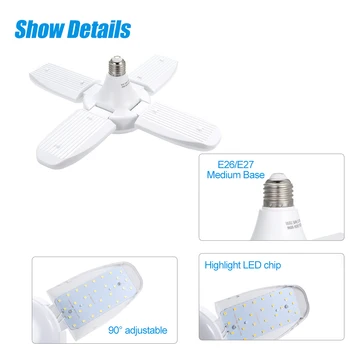 60W Katlanabilir vantilatör pervanesi LED Kolye ışıkları B22 E27 LED Ampul Tavan Lambası Katlanabilir Deforme Taşınabilir Garaj lamba ışığı Ampul