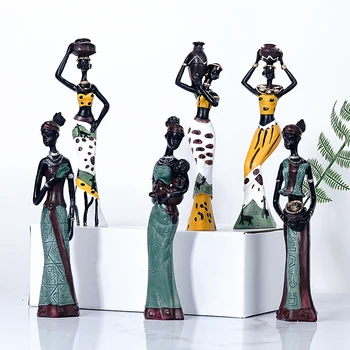 3 adet / takım Reçine Afrikalı Kadın Figürleri Siyah Heykeli Yaratıcı Figürler İç modern ev dekorasyonu masa dekoru