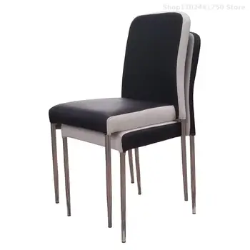 Modern Basit paslanmaz çelik yemek sandalyesi Ev Yığılmış Siyah Ve Beyaz Deri Tabure Otel yemek odası sandalyesi yemek masası