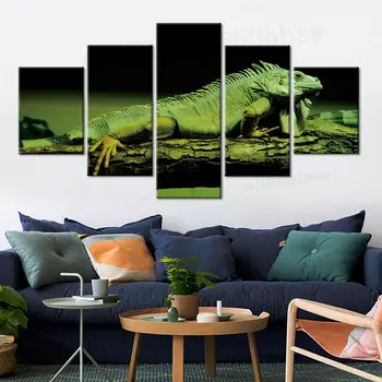 5 Panel Yeşil İguana Kertenkele Hayvan Tuval Resim Duvar Sanatı HD Baskı Dekor Resimleri Posteri 5 Parça Odası Dekor Yok Çerçeveli