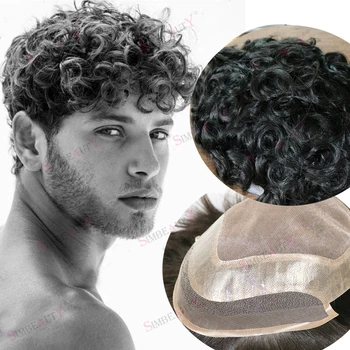 Erkek peruğu %100 % İnsan Saçı Doğal Saç Çizgisi Dantel Ön Kıvırcık Peruk Erkekler için İnce Deri Mono Net Değiştirme Sistemi Saç Parçaları