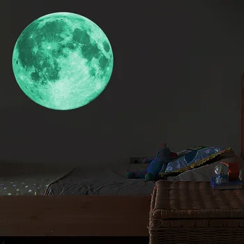 Aydınlık floresan duvar çıkartmaları La Luna grande 3D ay çıkarılabilir gece görüş fotolüminesan glow duvar dekor