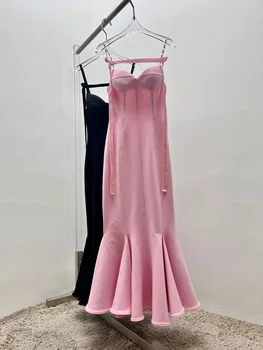 Spagetti Kayışı Seksi Abiye Giyim 2023 Kadınlar İçin Düğün Parti Mermaid Elbise Moda Pembe Backless Vestido Oymak