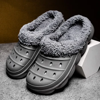 Kış Erkek Kadın Terlik Sıcak Kürklü Terlik Unisex Muhtasar Kapalı Ev pamuklu ayakkabılar Erkekler Rahat Kabartmak Slaytlar Peluş Kürk Takunya 45