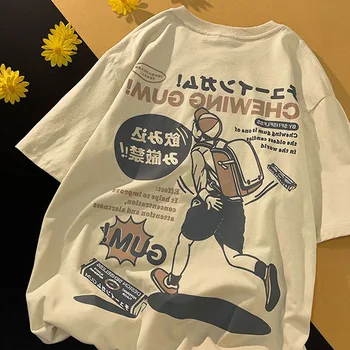 Beyaz Pamuklu T Shirt Manga Baskı Erkekler Kısa Kollu O-boyun Mektup Kazak Yaz Harajuku Hip Hop Moda Rahat Y2k Streetwear
