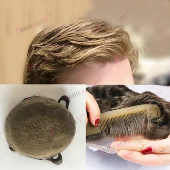 Doğal Saç Çizgisi erkek peruğu Kahverengi Sarışın Gerçek İsviçre Dantel Tam Dantel Peruk Erkekler İçin %100 % insan saçı Değiştirme Sistemi Protez