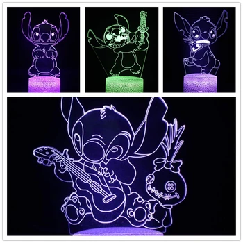 Disney Karikatür 3D LED Gece Lambası Dikiş Akrilik 3D Illusion LED Masa Lambası Renkli Gece Lambası yatak odası dekoru Aydınlatma Çocuk Hediye