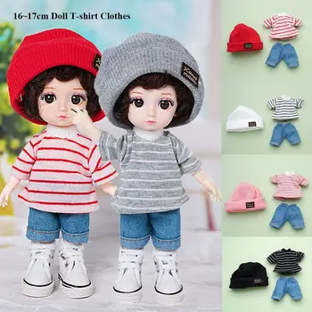 16~17cm Moda oyuncak bebek giysileri T-shirt High-end Giyinmek Kot Pantolon Takım Elbise Bebek örgü şapkalar Çocuk Kız Hediyeler DIY Bebekler Oyuncaklar