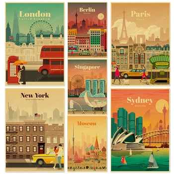 Seyahat Şehir Anime Posteri Fas New York Paris Manzara Vintage Baskı Duvar Sanatı Resimleri için Ev Dekorasyon İç Resimleri