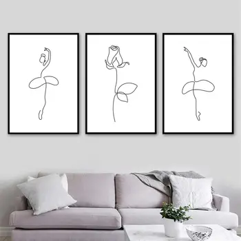 Minimalist Bale Kız duvar sanatı tuval Poster Soyut Çizgi Çizim sanat baskı Gül Çiçek Boyama İskandinav Oturma Odası Dekor